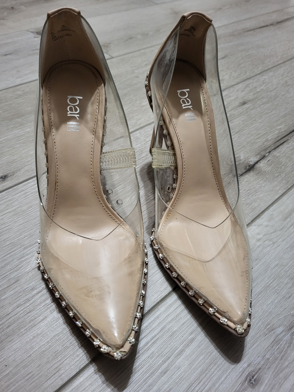 👠 Nude Clear Pointed Toe Pumps with Crystal Trim (6M)